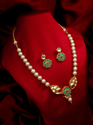 Vermont Brass Gold-plated White Jewellery Set(Pack of 2)