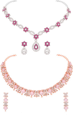 Sangria Brass Gold-plated Silver, Rose Gold, White, Pink Jewellery Set(Pack of 2)