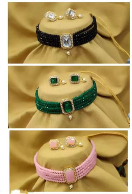 Ronak Jewels Alloy Gold-plated Green, Pink, Black Jewellery Set(Pack of 3)