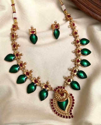 Joyful Alloy Gold-plated Green Jewellery Set(Pack of 1)