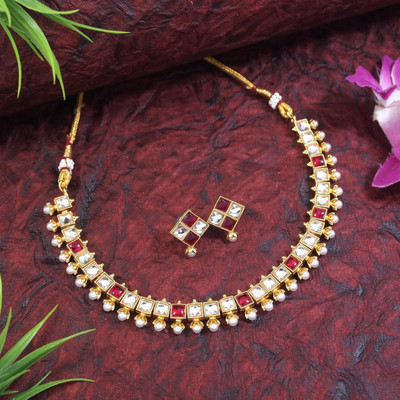 sharneshwar Stone Gold-plated Red, Silver Jewellery Set(Pack of 2)