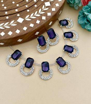 Varnii Stone, Alloy Silver Purple Jewellery Set(Pack of 3)