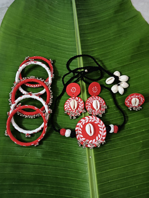 Soundarya boutique Fabric, Oxidised Silver Yellow Jewellery Set(Pack of 1)