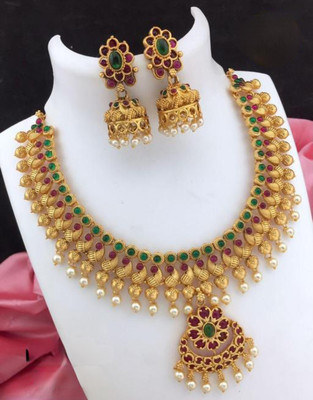 SUNDHA CREATION Copper Gold-plated, Copper Multicolor Jewellery Set(Pack of 1)