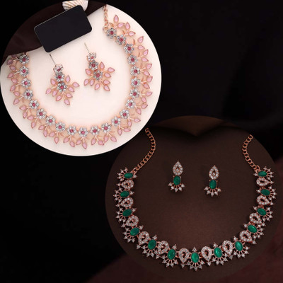 Alasca Brass Gold-plated Gold, Rose Gold, Green Jewellery Set(Pack of 2)