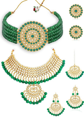 Sukkhi Alloy Gold-plated Green Jewellery Set(Pack of 7)