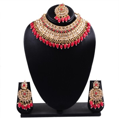 SHIV SHAKTI JEWELLERS Alloy Gold-plated Red Jewellery Set(Pack of 3)