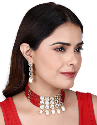 Divisha Metal, Alloy Gold-plated Red, White Jewellery Set(Pack of 1)