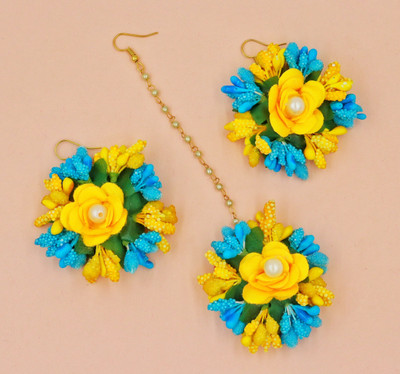 Shubh Lakshmi Creation Fabric Yellow, Blue, Multicolor Jewellery Set(Pack of 1)