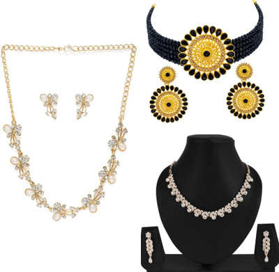 R A Enterprises Alloy Gold-plated, Copper Black, White, Rose Gold Jewellery Set(Pack of 6)