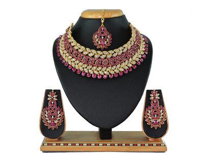 KAHAR CREATION Alloy Gold-plated Pink Jewellery Set(Pack of 1)