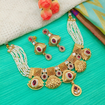 NANDAI Alloy Gold-plated Gold, Red Jewellery Set(Pack of 1)