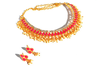 VANVI FASHION Brass Pink Jewellery Set(Pack of 1)