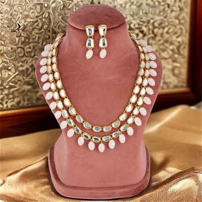 Lucky Jewellery Alloy Gold-plated White Jewellery Set(Pack of 3)
