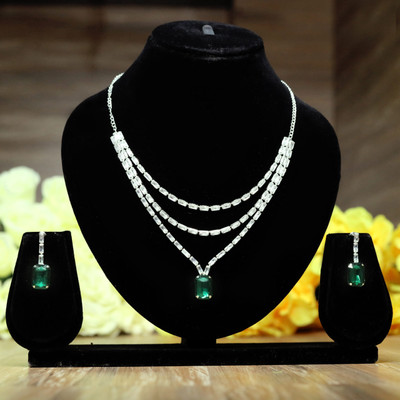 PAARO Alloy Sterling Silver Green, Silver Jewellery Set(Pack of 1)