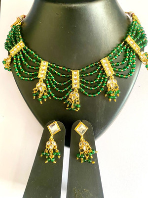 NIKYANKA Brass Gold-plated Green Jewellery Set(Pack of 3)