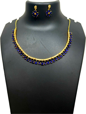 V.V. Sons Brass Gold-plated Blue Jewellery Set(Pack of 1)