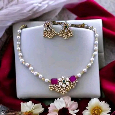 ARADHEMA Alloy Gold-plated White Jewellery Set(Pack of 1)