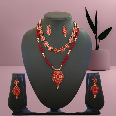 PC DEALER Copper Gold-plated Red Jewellery Set(Pack of 2)