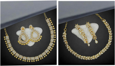 R A Enterprises Alloy Gold-plated White Jewellery Set(Pack of 6)