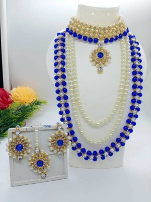 Bherunath Imitation Jewelry Alloy Gold-plated Blue, White Jewellery Set(Pack of 1)