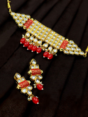 SAIYONI Alloy Gold-plated Red Jewellery Set(Pack of 1)