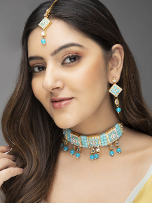 RUBANS Alloy Gold-plated Gold, Blue Jewellery Set(Pack of 1)