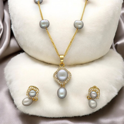 Sri Jagdamba Pearls Alloy Gold-plated Grey Jewellery Set(Pack of 2)