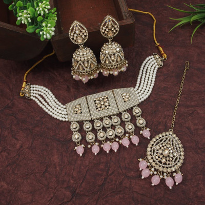 OrnaDzn Zevellery Alloy Gold-plated Pink Jewellery Set(Pack of 4)