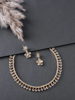 V.V. Sons Brass Gold-plated White Jewellery Set(Pack of 1)