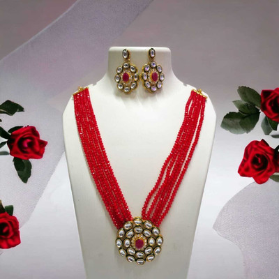 Gargish Fashion Brass Gold-plated Red Jewellery Set(Pack of 1)