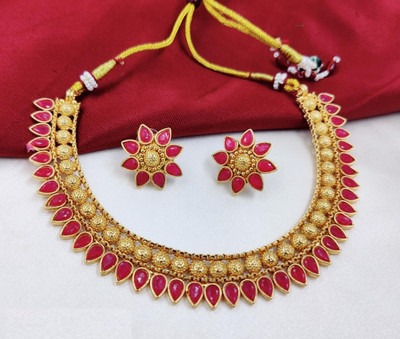 SUNDHA CREATION Alloy Gold-plated Gold, Red Jewellery Set(Pack of 1)