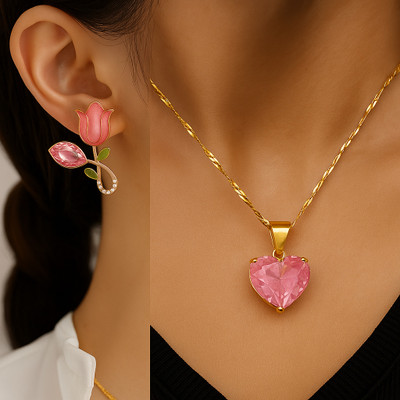 Henuka Alloy Gold-plated Pink Jewellery Set(Pack of 2)