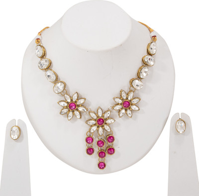 Ronak Fashion Alloy Gold-plated Pink, White Jewellery Set(Pack of 1)