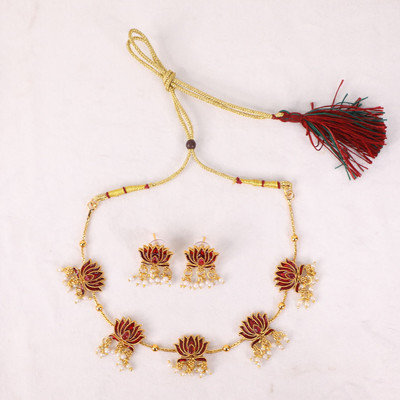 Ethnicking Alloy Gold-plated Maroon Jewellery Set(Pack of 3)