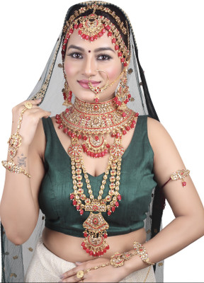 KKIMITATION Alloy Gold-plated Red Jewellery Set(Pack of 10)