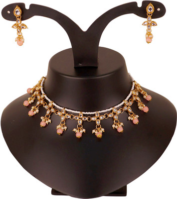 Swarajshop Alloy Gold-plated Pink Jewellery Set(Pack of 3)