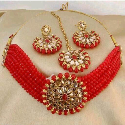 chetna art Alloy Gold-plated Red Jewellery Set(Pack of 3)