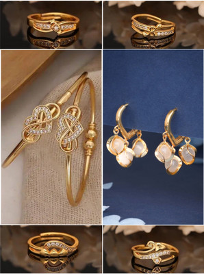 VEDDAA Brass Gold-plated Maroon Jewellery Set(Pack of 6)