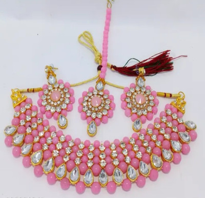 SweetArt Alloy Gold-plated Pink Jewellery Set(Pack of 1)
