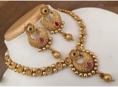 SHIVANYA Copper, Alloy Gold-plated Gold, Green, Pink Jewellery Set(Pack of 1)