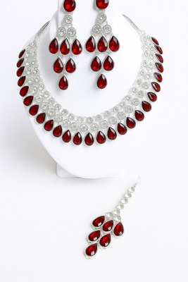 NEN COLLECTION Alloy Silver Maroon Jewellery Set(Pack of 4)