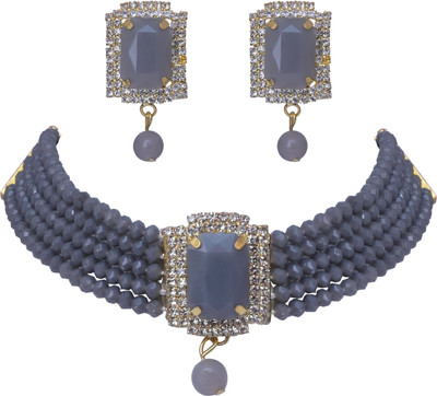 Darsha Collections Metal, Brass Gold-plated Grey Jewellery Set(Pack of 1)