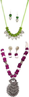 HOUSE OFF COMMON Oxidised Silver Green, Multicolor Jewellery Set(Pack of 2)