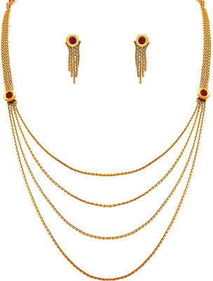 JFL Jewellery for Less Copper Gold-plated Red Jewellery Set(Pack of 1)