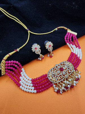 aarnaa Alloy Gold-plated Maroon Jewellery Set(Pack of 2)
