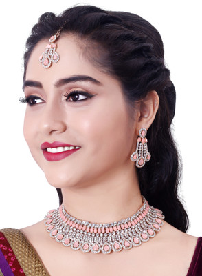 VATSALYA creation Alloy Gold-plated Pink Jewellery Set(Pack of 1)