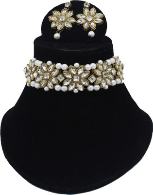 Uniquedezines Metal, Stone Gold-plated White, Gold Jewellery Set(Pack of 1)