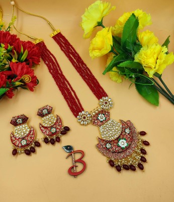 banshidhar jewellers Brass Rhodium Maroon Jewellery Set(Pack of 3)