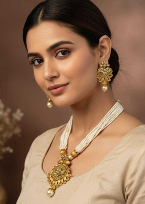 URVSSTORE Brass Gold-plated White Jewellery Set(Pack of 3)